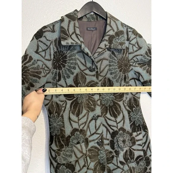 Vintage Bentley a Floral Brocade Jacket Women's Size Medium Brown Blue Textured - Picture 6 of 7